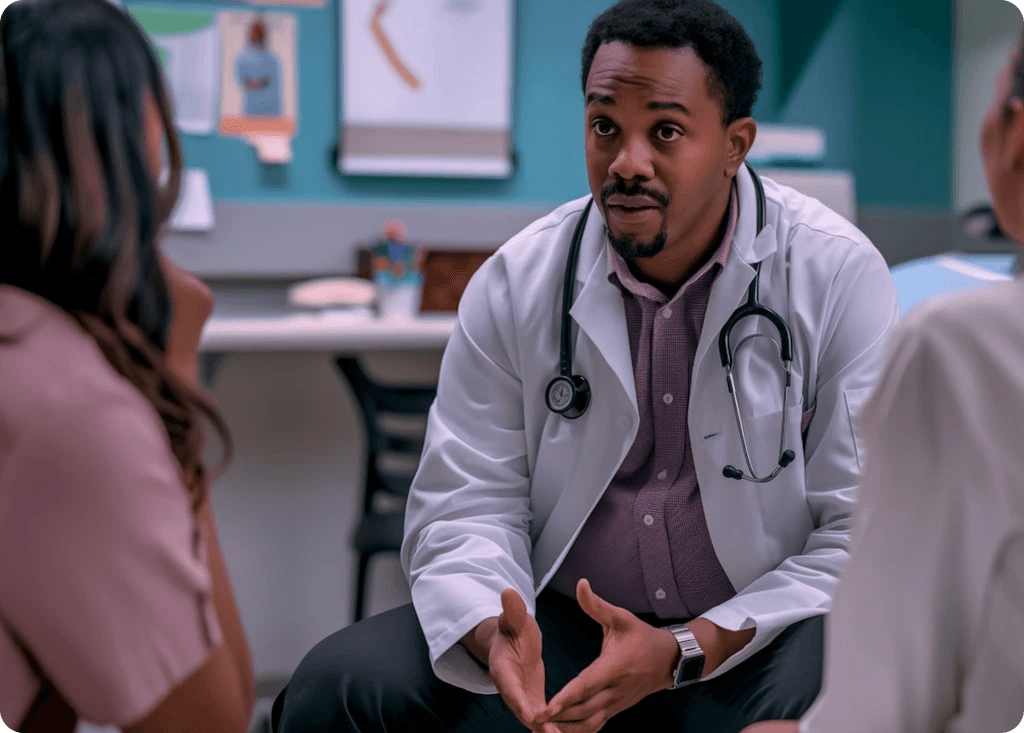 A doctor speaking with a patient in a clinic
